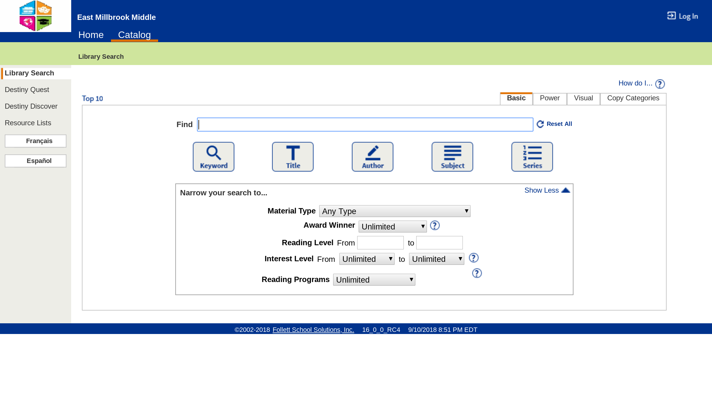 Destiny Library Catalog 